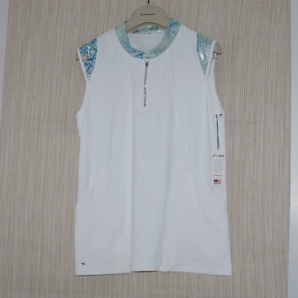 NWT Swing Dish White Signature Sleeveless golf polo Top Women Size:M
